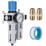 NANPU FRC-1/2 Compressed Air Filter Regulator Lubricator Combo 1/2" NPT Water/Oil Trap Separator - Gauge(0-230 psi), Poly Bowl,Manual Drain, Bracket - 3 in 1 Two Unit