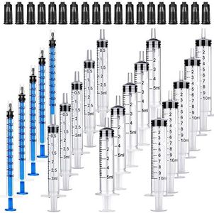 20 Pack Plastic Syringes - 1ml / 3ml / 5ml / 10ml - Separate Sterile Packaging Syringe Without Needle with Caps,Suitable for Scientific Labs Measurement, Measuring, Dispensing, Watering, Refilling