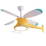 OUSAITE Children's bedroom helicopter model ceiling fan with lights 42 inch Remote control speed Kids Room Cartoon Ceiling Fan Lamp (Yellow)