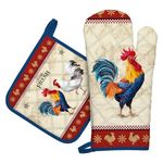 Arquiel Retro Rooster Oven Mitts and Pot Holders -100% Cotton, Heat Resistant Extra Long Oven Gloves & Hot Pads for Cooking BBQ Grilling Baking Gift, Set of 2