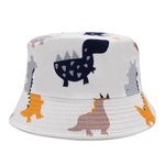 VRITRAZ Cotton Kids Bucket Hat with Adjustable strap for Girls and Boys (3-10 years, Dinosaur White)