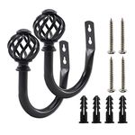 2 Pack Curtain Holdbacks,ULIFESTAR U Shaped Wall Mounted Curtain Tieback Hooks Drapery Tiebacks Decorative Curtain Hooks Window Treatment Holdbacks Hardware for Home Decor (Black)