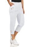 URBAN STITCH Womens Capri Trousers Ladies Three Quarter Soft 3/4 Cropped Pants UK Ladies Stretch Pull on Trousers Elasticated Waist Plus Size Summer Shorts (14, White)