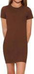 SHENHE Girl's Basic Short Sleeve Crew Neck Bodycon T Shirt Pencil Mini Dresses Coffee Brown 9Y