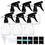 HWASHIN 6 Pack Plastic Spray Bottles, 8.5 oz Empty Refillable Clear Spray Bottles for Cleaning Solutions, Adjustable Trigger Sprayer Water Squirt Bottle(Funnel, Labels and Brush Included)