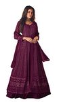 RUDRAPRAYAG Georgette And Santoon Maxi Anarkali Gown For Women | Semi Stitched Anarkali Gown For Women | Gown For Women 2023 | Gown In Clothing & Accessories Wine_4XL