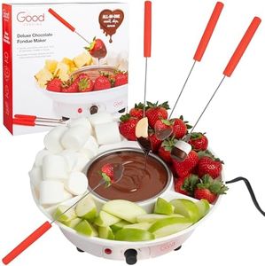 Electric Fondue Maker Deluxe Gift Set w 4 Forks, Removable Serving Tray & Melting/Warming Setting-Great for Dipping Snacks Marshmallows & Bread in Chocolate-Appetizers & Desserts-Fall Halloween Party!