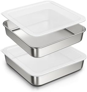 8 x 8-Inch Baking Pan with lid, 304 Stainless Steel Square Cake Pan, Bakeware for Cakes Brownies Casseroles, Thicker Rectangle Sheet Cake Pans, Non-toxic & Heavy Duty & Dishwasher Safe - Set of 2