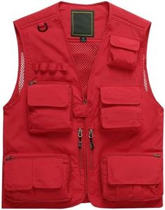 Flygo Men's Casual Multi-Pocket Outdoor Utility Fishing Photo Safari Work Travel Vest (3X-Large, Red)