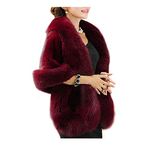 Old Dlrd Women's Winter Faux Fur Coat Wedding Bride Cloak Cape Shawl for Evening Party (Claret, Plus Size)