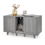 PETSITE Litter Box Enclosure for 2 Litter Boxes, Hidden Cat Washroom TV Stand End Table with 2 Cabinet, Scratching Board, Indoor Cat Litter Furniture (Grey Wash)