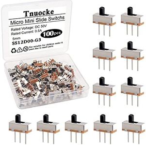 Tnuocke 100PCS 3mm High Knob Vertical Micro Mini Slide Switchs,3 Pin 2 Position 1P2T SPDT Toggle Switches Panel Mount DC 50V 0.5A