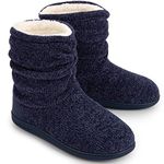 Ladies Bootie Slippers Memory Foam Fur Collar Bootee Plush Lined Women Boots with Non Skid Indoor Outdoor Sole, 5/6 UK, Navy Blue