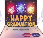 DTESL Graduation Fireworks 3D pop up Greeting Card, Congratulations personalized gift for high school, college, university master's, Press the button to release “fireworks and cheers”