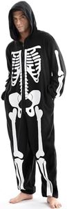 Opemon Men Halloween Skeleton Costume Onesie Jumpsuit for Adult Plus Size Cozy Pajamas Hoodie Outfit Suit Scary Cosplay for Home Party 3XL Black