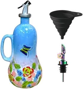 Windefun 18.26oz/540ml Decorative Olive Oil Dispenser Bottle for Kitchen,Hand Painted Relief Ceramic Olive Oil Bottle,Ceramic Oil Container (Butterfly Love Flower)