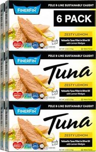FinerFin Yellowfin Tuna Salad in Organic Olive Oil | Zesty Lemon Flavor | Premium Canned Tuna Fish with EVOO | Gourmet Ready-to-Eat Wild-Caught Fillets | 4.4oz can - 6 Pack