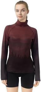 Leapstride Women's Slim Fit Turtleneck Performance Base Layer Long Sleeve Top with Placement Printed Mountain & Forest Design, Moisture - Wicking Super Soft CloudTouch Fabric