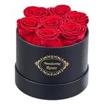 Beaulasting Roses Preserved Roses Box Eternity Roses Real Roses Gifts for Her Valentine's Day Christmas Anniversary Birthday Mother's Day (Round Black Box, 7 Red Roses)