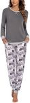 Ekouaer Pajamas Set for Women Long Sleeve Crew Neck Comfy Pjs Lounge Sets With Pockets, Pat11