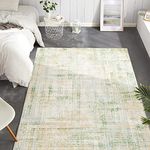 JINCHAN Area Rug 4x6 Modern Rug Abstract Floor Mat Green Multi Print Rug Foldable Thin Rug Colorful Overdyed Distressed Indoor Mat Contemporary Carpet for Living Room Dining Room Bedroom