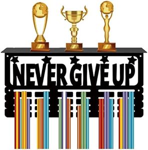 CREATCABIN Medalla Trofeo Soporte Medalla Colgador Exhibición con Estante Soporte Deporte 4 Filas Montaje En Pared Sostener 70+ Medallas para Gimnasia Danza Fútbol Correr Natación Estante de Premios