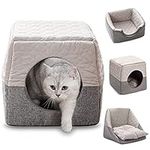 GIOPACO Cat Cosy Cube Lgloo Bed,37x37x35cm 3-in-1 Foldable Cat Dog Soft Sofa Cave Bed,Cool and Warm Tent Cave Microfiber Bed House with Removable Washable Cushion Pillow for Cats Small Dogs Puppy Pets