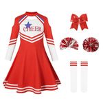 LOLANTA Cheerleading Dress for Youth Girls Red Halloween Costume for Sports Events School Team Performance (Red, 12-13 Years)