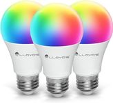 Lloyd's Smart Bulb: 10W E26 Dimmable from The App, LED, Multicolor + Warm to Cool White Light. App-Customizable, Voice Command with Alexa/Google Home. No Hub Needed, 2.4 GHz WiFi Compatible, 3-Pack