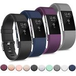 Tobfit Sport Band Compatible with Fitbit Charge 2 Bands, Adjustable Replacement Sport Strap Wristband for Fitbit Charge 2 Smartwatch Heart Rate Fitness Wristband Small Large (4 Pack: Black+Navy Blue+Purple+Gray, Small)