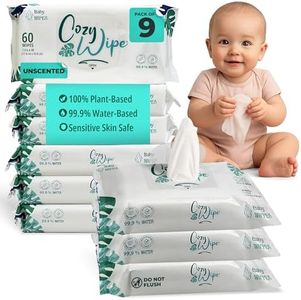 COZY WIPE 99.9% Water Based Baby Wipes – Hypoallergenic, Fragrance-Free, Biodegradable – Safe for Sensitive Skin, Unscented Baby Essentials – 60 Count (Pack of 9, Total 540 Wipes)