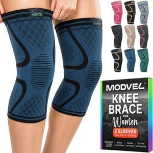 Modvel 2 Pack Knee Brace for Women & Men - Knee Support for Walking, Knee Compression Sleeves for Pain Relief, Knee Sleeves for Women, Knee Sleeves for Men, Knee Brace for Sports, Workouts & Arthritis