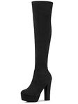 Perphy Women's Platform Block Heel Over the Knee Thigh High Boots Black 8 UK/Label Size 10 US