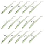 Matymats 15Pcs Sand Eel Fishing Lures, Sea Fishing Lures, Jig Head Hooks, Bass Lures, Soft Fishing Baits, Swimbait Jig Heads, Paddle Tail Soft Plastic Lures Fishing Jig Heads for Bass Trout Redfish