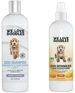 We Love Doodles 4-in-1 Lavender Shampoo, Conditioner & Detangler Bundle - Grooming & Tangle Remover Spray (Mango) - Made in USA