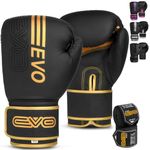 EVO Fitness Matte Black Boxing Gloves Men Punch Bag Women Pink MMA Muay Thai Martial Arts Kick Boxing Sparring Training Fighting Gloves With Hand Wraps (16 OZ, Golden)