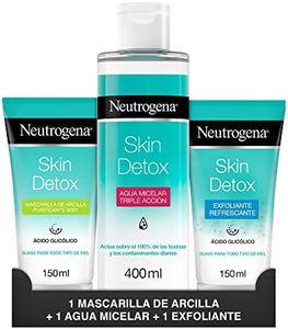 Neutrogena Skin Detox Gel Exfoliante Facial Refrescante (150 ml), Agua Micelar Triple Acción (400 ml), Mascarilla facial de Arcilla Purificante 2 en 1 (150 ml), rutina de limpieza facial