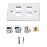 4 Port HDMI Coax Ethernet Wall Plate, HDMI, USB 3.0, TV F Type, RJ45 Coax Ethernet Media Wall Outlet Plate, RJ45 Cat6 Coupler, Compatible with Cat5 Cat5e Cat6 Cable