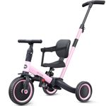 newyoo Trike with Parent Handle for 1-3 Year Old, Toddler Bike, Baby Balance Bike, Birthday Gift & Ride-On Toy for Boy & Girl, 5 in 1 Kids Tricycle, Baby Bike with Safety Belt, TR007, Pink