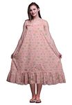 Bimba Peach3 Floral Lemur & Anemone Cotton Nightgowns for Women Mid-Calf Printed Sleepwear Night Dress Small