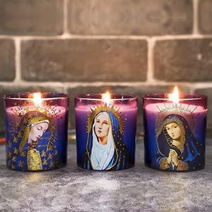 Petristrike Prayer Candles, Devotional Candles, Virgin of Mary Saints Religions Decoration, Rosemary Scented Votive Candles for Prayer Altar, Mantle, Church - Set of 3