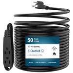 50-Feet 3 Outlet Extension Cord, Kasonic UL Listed, 16/3 SJTW 3-Wire Grounded, 13 Amp 125 V 1625 Watts, Multi-Outlet Indoor/Outdoor Use, Black