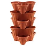 GEEZY Stackable Triple Plastic Planter Garden Flower Pot Plants Strawberry Herb Holder Outdoor Usage, Brown (5 Planters)