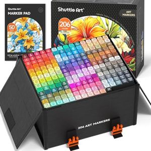 Shuttle Art 205 Colors Dual Tip Alcohol Markers, 204 Colors Permanent Marker Plus 1 Blender 1 Marker Pad 1 Case and Color Chart for Kids Adult Artist Drawing Coloring Books Sketching Card Making