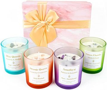Scented Candles with Healing Crystals, Set of 4 Candle with Crystals and Healing Stones, Candle Clearance Gifts for Women, Rose Sage Amethyst Soy Wax Candles, Bathroom Candles for Relaxation