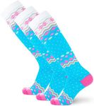 Pure Athlete Ski Socks Women Wool Warm – Skiing Sock Men, Warmest Snowboard Cold Weather Pack (3 Pairs - Aqua/Pink, Medium)