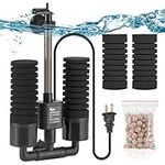 AQQA Aquarium Electric Power Sponge Filter,3W/5W Silence Submersible Foam Filter,Sponges Bio Ceramic Media Balls Double Filter for Saltwater Freshwater Fish Tank (S (3W for 10-40 Gallon)