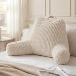 Blissful Diary Reading Pillow, Backrest Pillow with Shredded Memory Foam for Adult & Children, Designed for Bed and Couch Sitting Up, Includes Arms, Pockets and Washable Cover, Off White