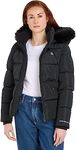 Calvin Klein Jeans Women Winter Jacket Faux Fur Hooded Fitted Short, Black (Ck Black), 3XL