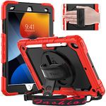 Timecity Case for iPad 10.2, Case for iPad 9th/8th/ 7th Generation 2021/2020/2019 with Screen Protector, 360° Rotatable Stand with Hand/Shoulder Strap, Shockproof for iPad 8th/ 7th Gen Case, Red